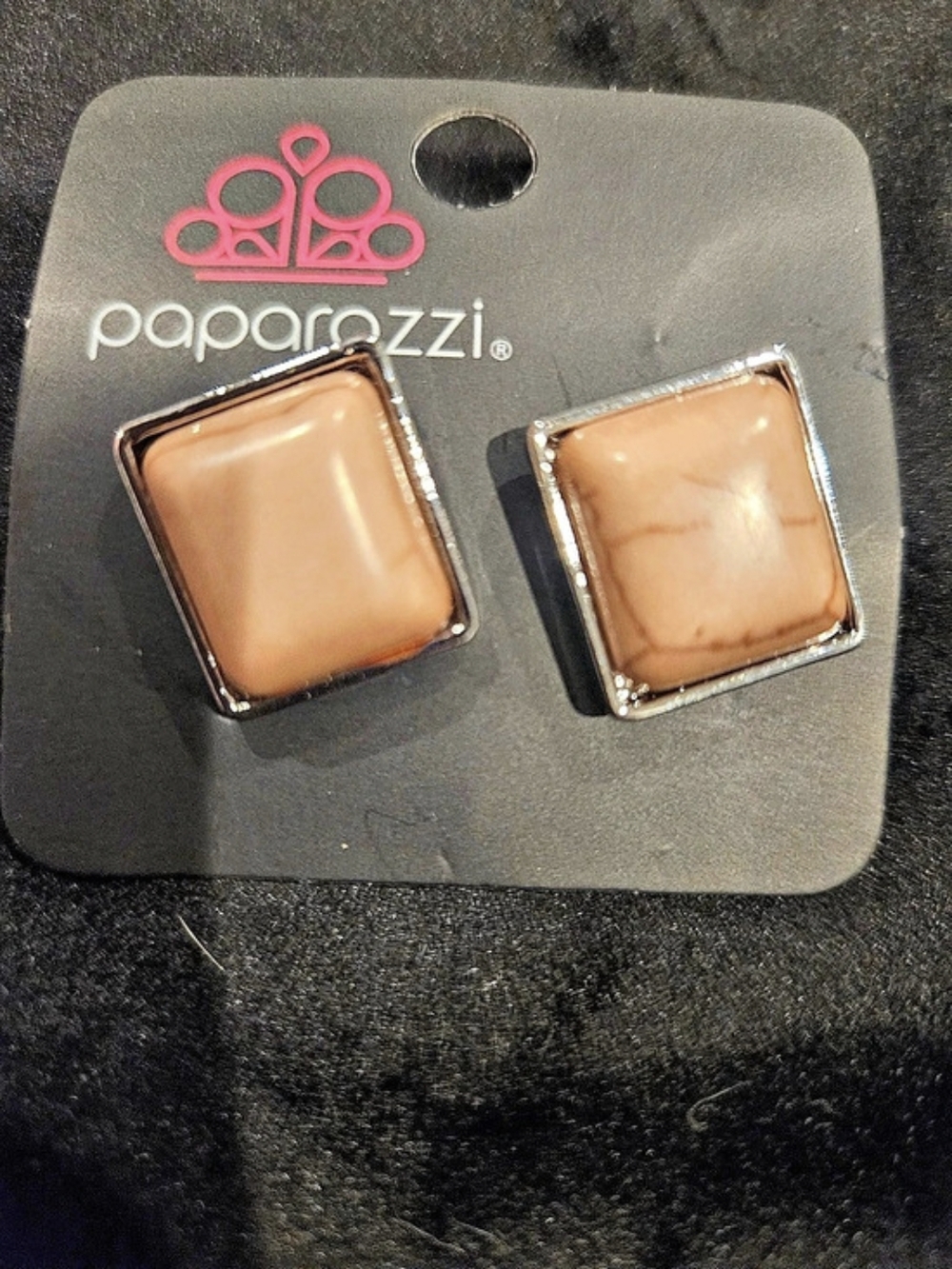 Paparazzi Square Stone Stud Earrings in Brown & Silver NWT